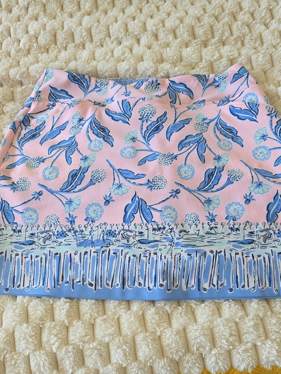 Lilly Pulitzer Pants - Lilly Pulitzer Pink Mini Skirt with Blue Floral Border Pattern